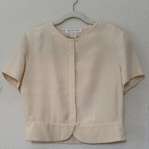 Vintage Cream Silk Fitted Short Sleeve Blouse | Preston & York Size 12